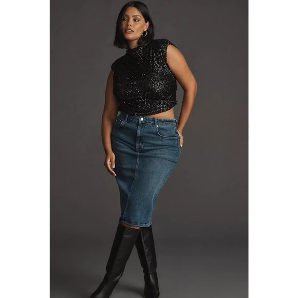 NWT Anthropologie x Pilcro Denim Pencil Skirt $130 Size 6 Blue Midi - Picture 3 of 7